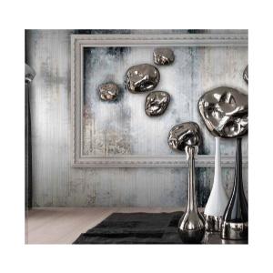 abstract chrome coloured standing decorative elements in the form of mushrooms