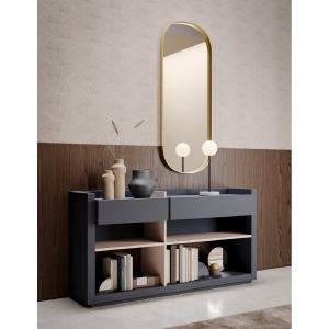 Anthracit modern bookshelves with rounded gold mirror