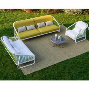 Minimal colored outdoors sofas and armchair in happy tones