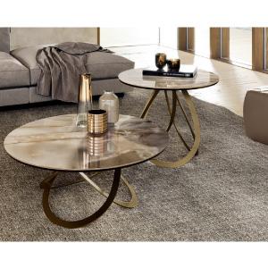 Marble and metallic set of two coffee tables