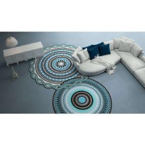 Two circular rugs in blue and turquoise tones