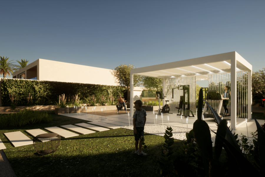  Architecture hoho corner view of a park with an outdoor gym in a villa Thimari